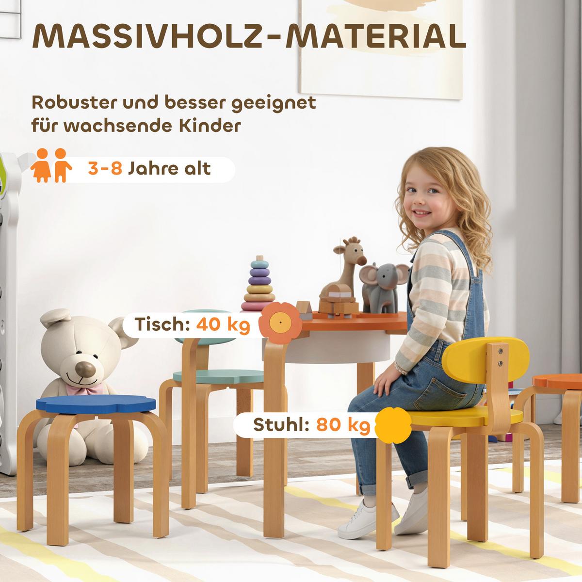KINDERSITZGRUPPE 5er Set Pappelholz Polyester Mehrfarbig - Multicolor, Holz (69/45/69cm) - AIYAPLAY