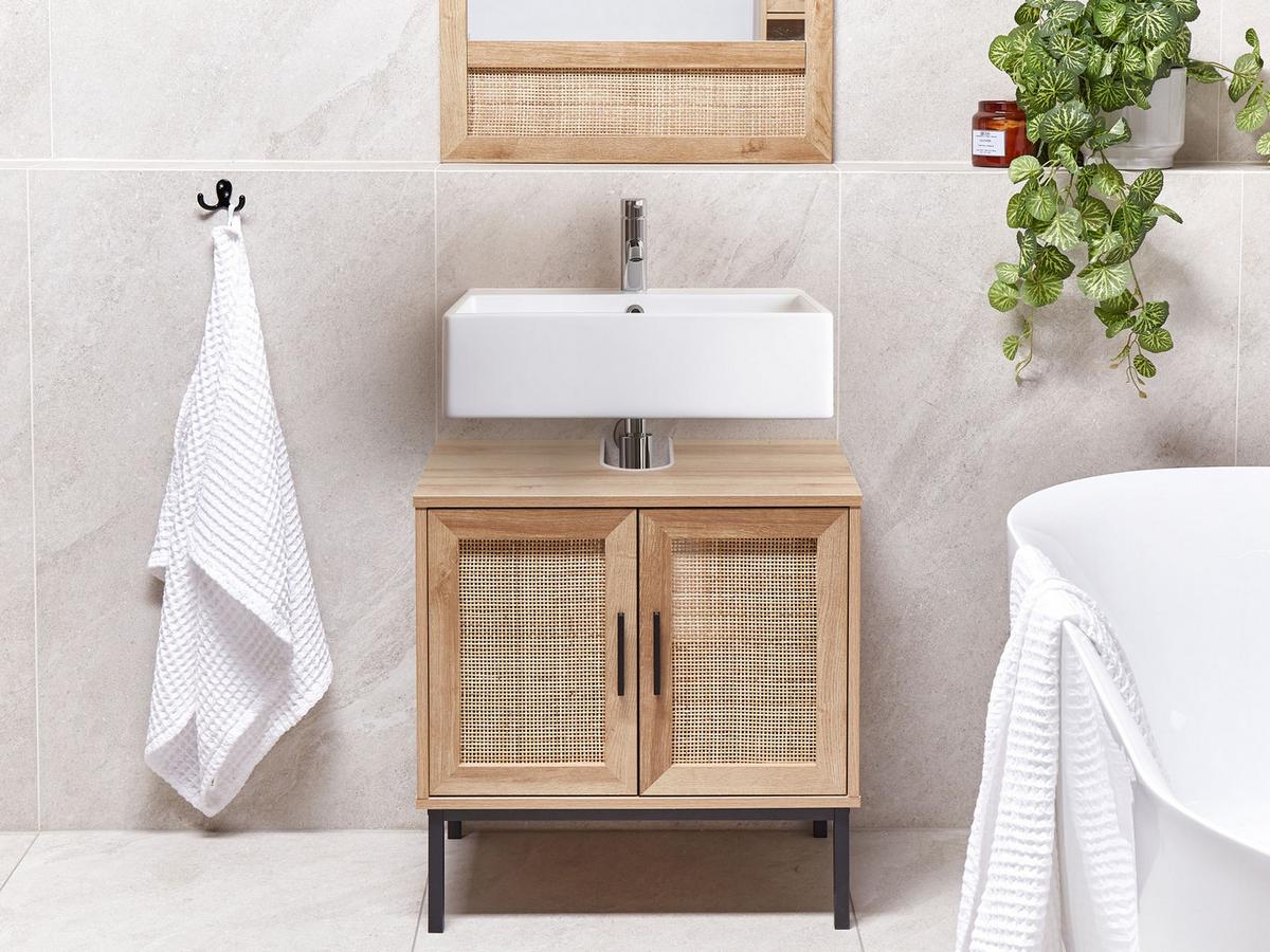 WASCHBECKENUNTERSCHRANK Heller Holzfarbton Rosell - Hellbraun, Holzwerkstoff (60/60/40cm) - Beliani