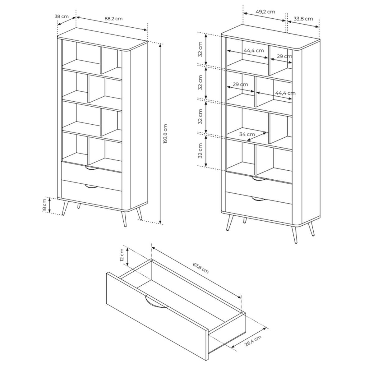 STANDREGAL VERIS Dunin-Eiche, 88 cm - Dunkelbraun/Schwarz, Holzwerkstoff (88.2/193.8/38cm) - Selsey