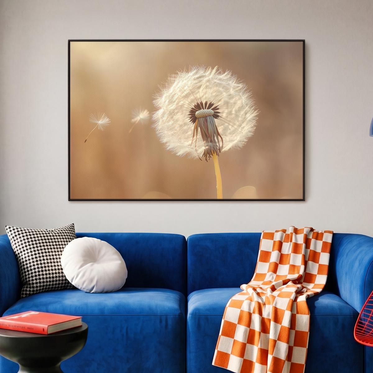 LEINWAND Bilder mit Rahmen - Löwenzahn - Beige - Natur - Blume - 90x60 - Hellbraun, Textil (90/60cm) - MuchoWow