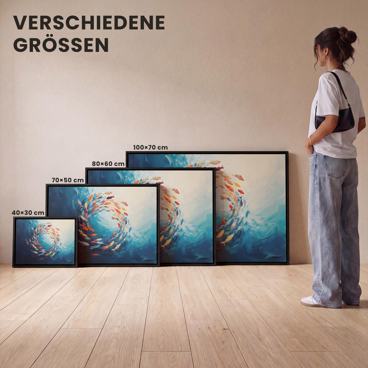 LEINWAND Bilder mit Rahmen - Meer - Fische - Bunt - Dynamisch - 70x50 - Hellblau, Textil (70/50cm) - MuchoWow