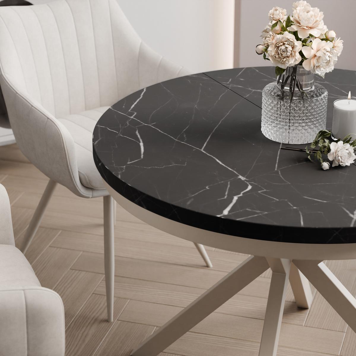 AUSZIEHTISCH MILTON 90-166/76 cm mit Metallgestell und Zarge, Kaschmir / Grigia Pietra - Kaschmir/Grau, Holzwerkstoff/Metall (90/90/76cm) - Idohome