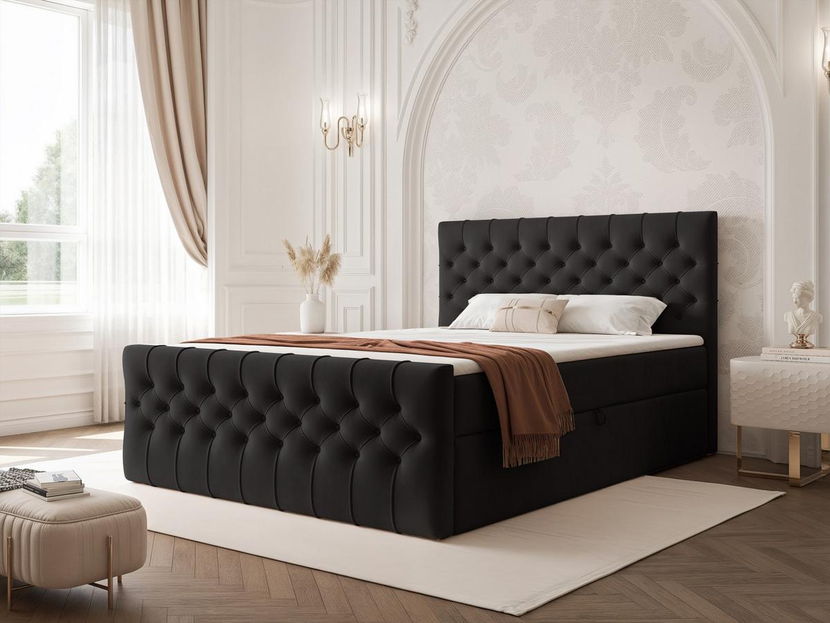 BOXBETT JOLIE 180x200 cm mit Matratze, Schwarz - Schwarz, Textil (180/200cm) - Idohome
