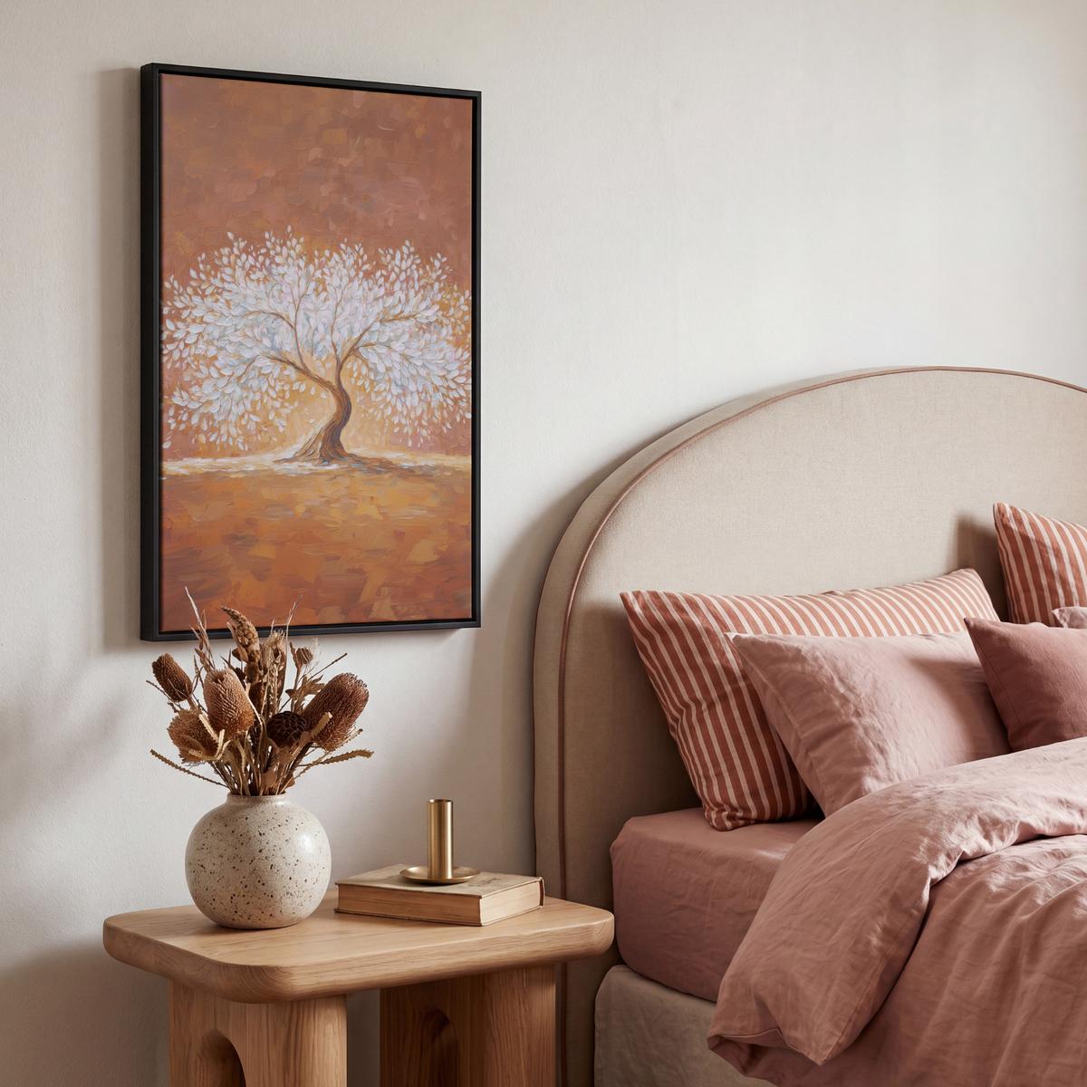 LEINWAND Bilder mit Rahmen - Abstrakt - Baum - Weiß - Blätter - 40x60 - Braun, Textil (40/60cm) - MuchoWow