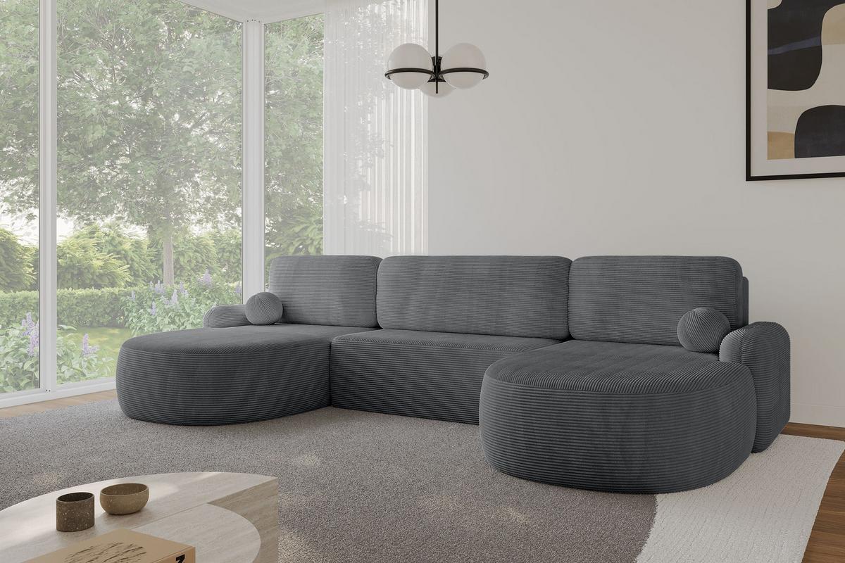 WOHNLANDSCHAFT mit Schlaffunktion und Bettkasten LIRA-U - 335x172x89 Dunkelgrau - Anthrazit, Holzwerkstoff/Textil (335/89/172cm) - ALTDECOR