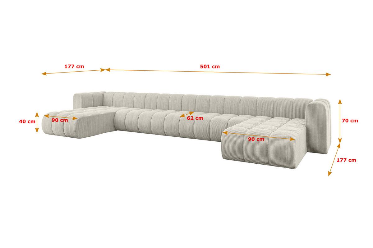 WOHNLANDSCHAFT modulares Sofa Joren-U3 - 501x177x70 cm Creme - Hellgrau/Creme, Holzwerkstoff/Textil (501/70/177cm) - ALTDECOR