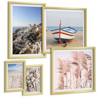 BILDER SET 5er Set - 50x50 cm & 20x30 cm & 40x60 cm Goldrahmen - Japanische Berglandschaften - Goldfarben, Kunststoff (40/60cm) - TULUP