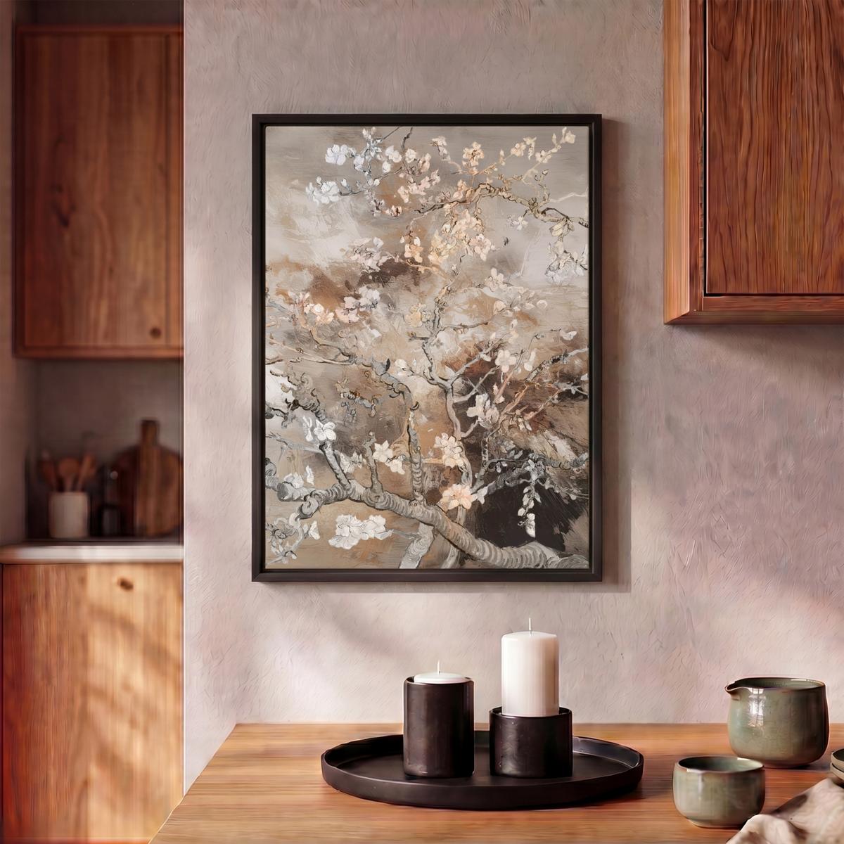 LEINWAND Bilder mit Rahmen - Mandelblüte - Kunst - Van Gogh - Beige - Abstrakt - 30x40 - Braun, Textil (30/40cm) - MuchoWow