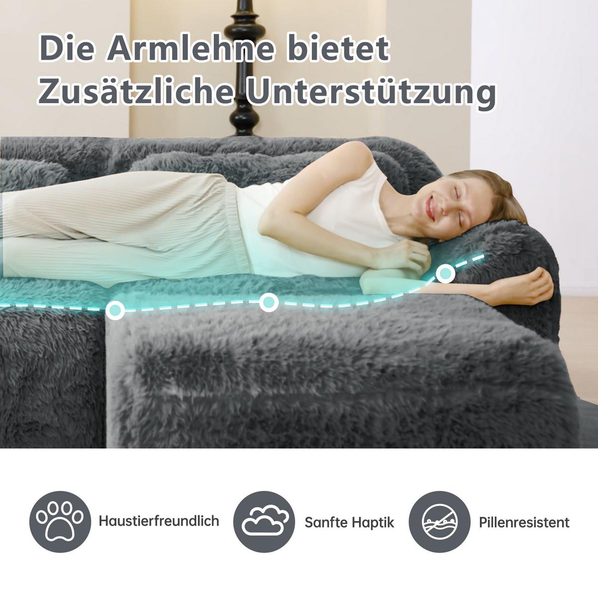 2-SITZER SOFA plüschstoff grau mit rahmenlosem design & rutschfester basis - Grau, Textil (204/73/104cm) - Urban Meuble
