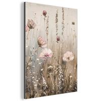 METALLBILD Blumen - Rosa - Modern - Beige 60x80 cm - Beige, Metall (60/80cm) - MuchoWow