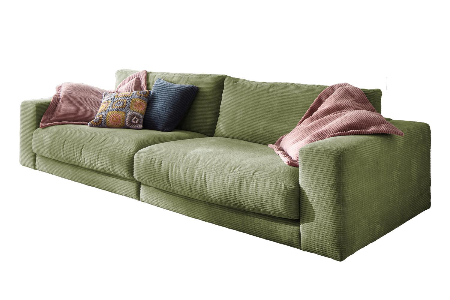 SOFA 3-SITZER MADELINE Grün Cord - Schwarz/Olivgrün, Textil (290/85/127cm) - KAWOLA