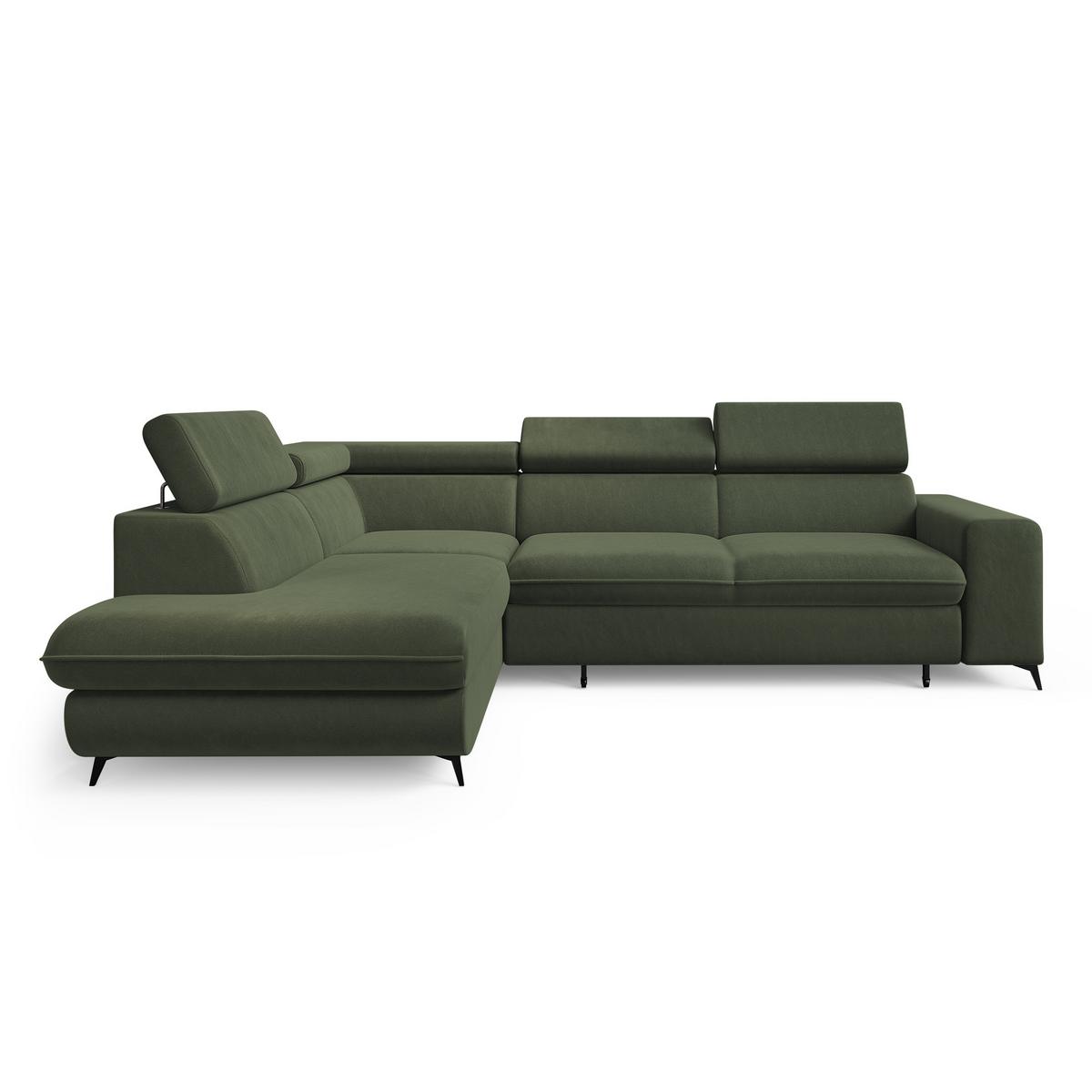 ECKSOFA VELISS Olivgrün Veloursstoff mit Schlaffunktion - Olivgrün, Holz (255/193cm) - MASSENO