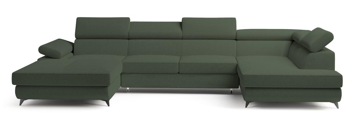 WOHNLANDSCHAFT RUBANO R-S Grün Boucle-Stoff mit Schlaffunktion - Grün, Holz (339/89/190cm) - MASSENO