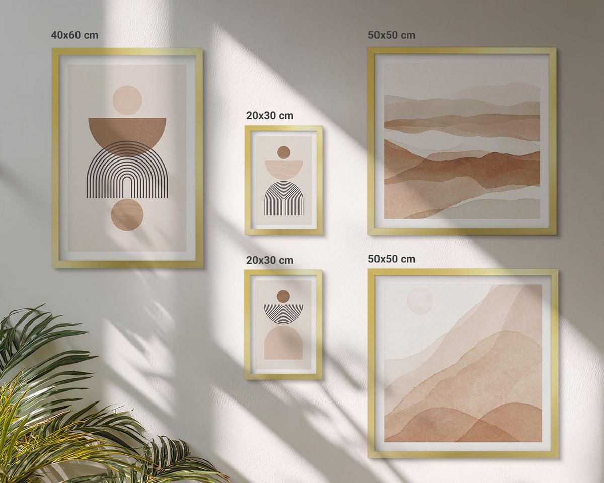 BILDER SET 5er Set - 50x50 cm & 20x30 cm & 40x60 cm Goldrahmen - Abstraktes Boho-Design - Goldfarben, Kunststoff (40/60cm) - TULUP