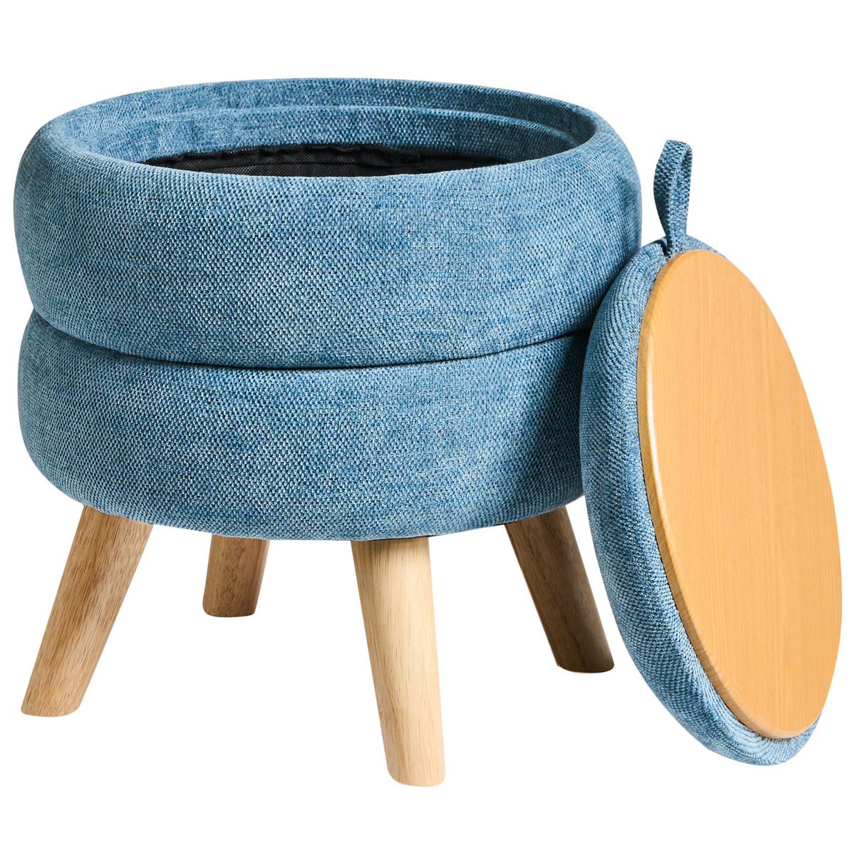 POUF mit Stauraum Chenillegewebe Blau Hawley - Blau, Textil (40/41/40cm) - Beliani