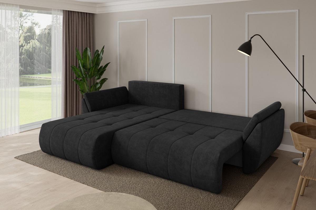 ECKSOFA mit Schlaffunktion Ottomane Links TOKO-L 277x194x86 Schwarz Velours - Schwarz, Holzwerkstoff/Kunststoff (277/194cm) - ALTDECOR