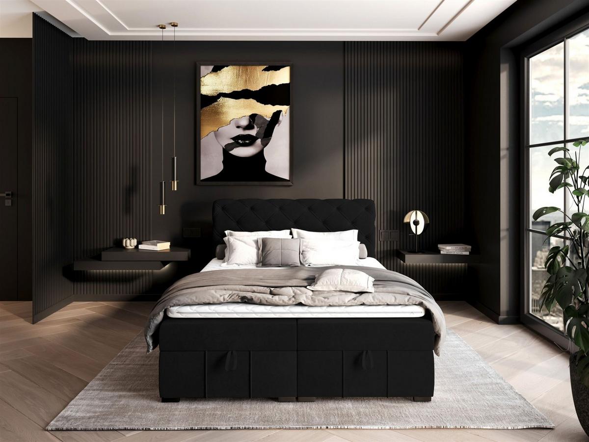 BOXBETT Gisel - Schwarz, Holzwerkstoff/Textil (120/200cm) - Fun Möbel