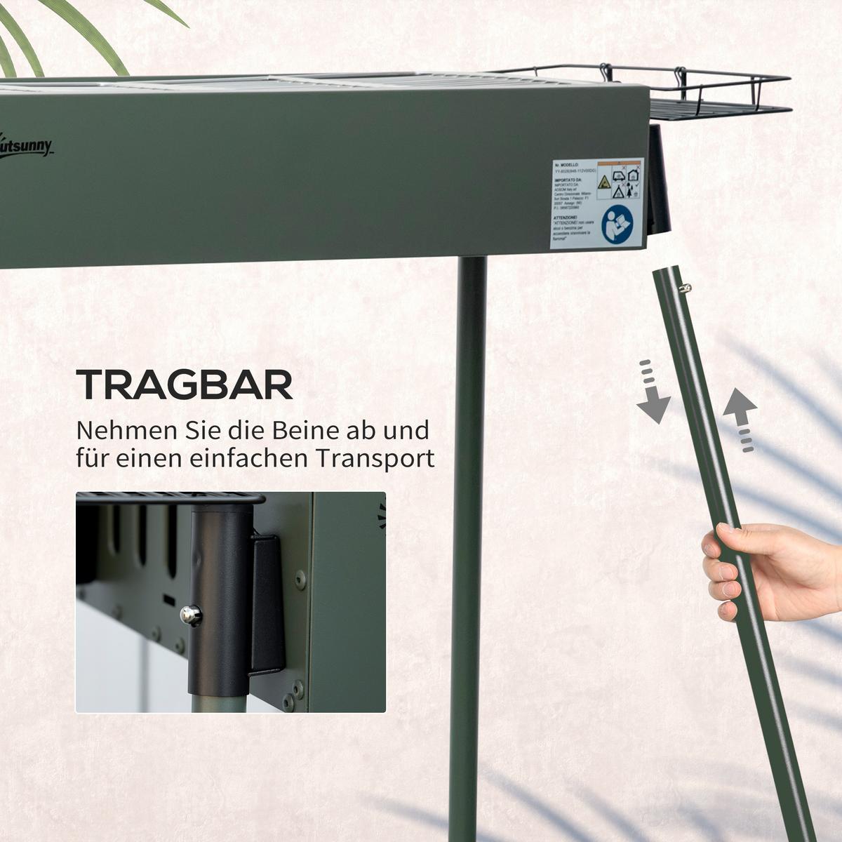 HOLZKOHLEGRILL - Grün, Metall (39/70/94cm) - Outsunny
