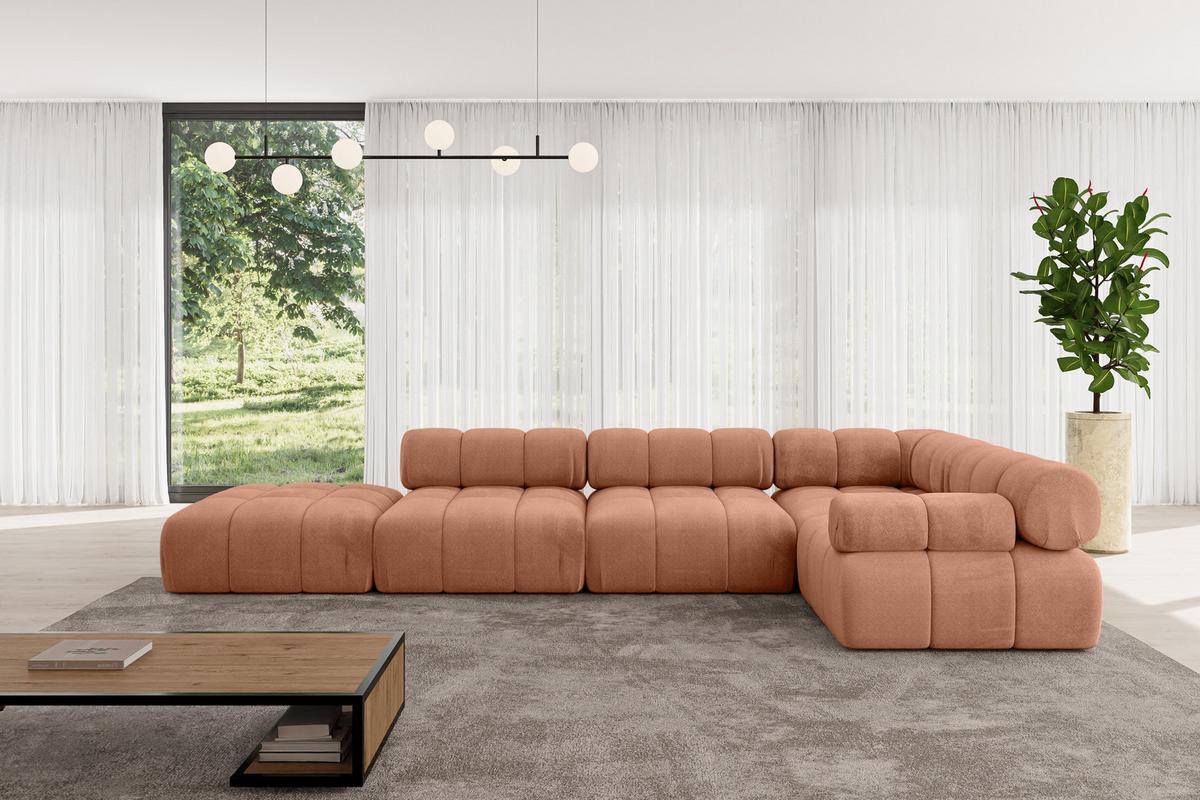 ECKSOFA modulares Sofa Felto-L2 - 380x190x70 cm Apricot Velours - Koralle, Holzwerkstoff/Textil (380/190cm) - ALTDECOR