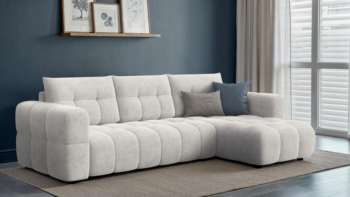 ECKSOFA CLOUDI 4-Sitzer rechts, creme - Creme/Schwarz, Holz/Textil (294/160cm) - Wozimo
