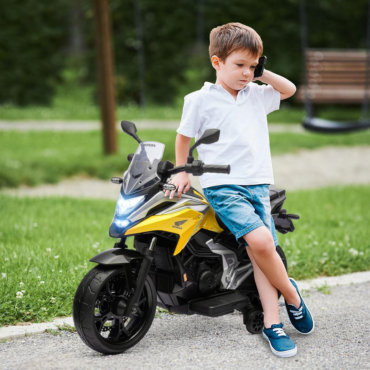 KINDER-ELEKTROMOTORRAD 12V Kindermotorrad mit MP3, USB, LED-Scheinwerfer in Gelb - Gelb, Metall (107/46/75cm) - AIYAPLAY