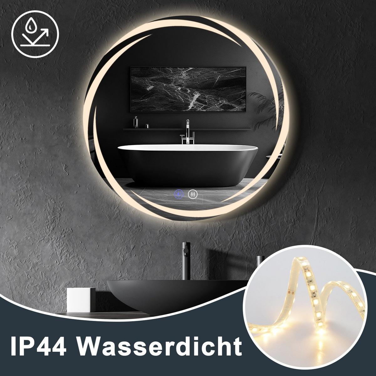 BADEZIMMERSPIEGEL Redick mit LED-Leuchte Ø70 cm - Weiß, Glas (70/2.4/70cm) - Nettlife