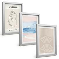 BILDER SET 3er Set - 20x30 cm Silberner Rahmen - Linien, Wellen, pastellfarbener Minimalismus - Silberfarben, Kunststoff (20/30cm) - TULUP