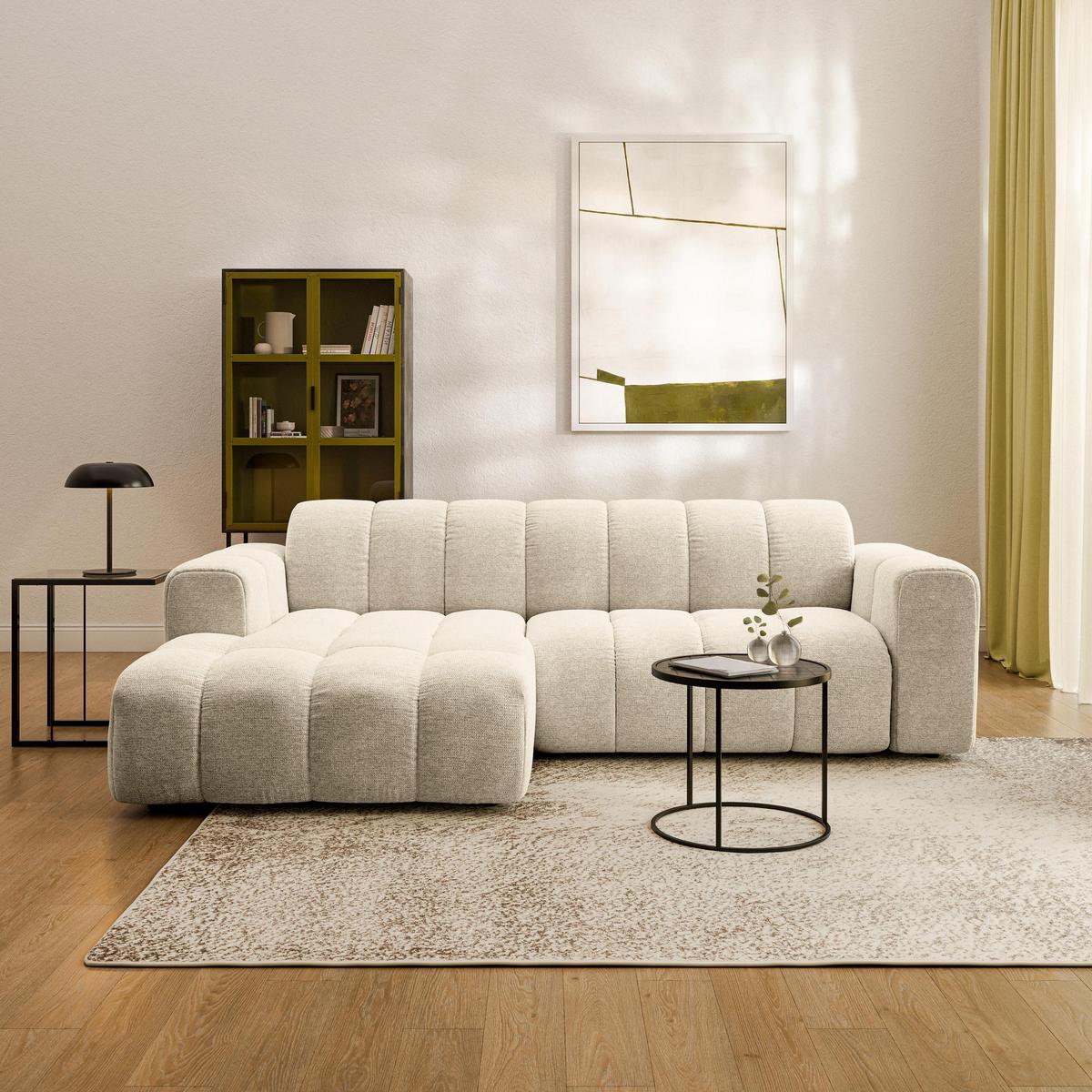 ECKSOFA TISI Creme Strukturstoff - Creme, Holz (274/165cm) - MASSENO