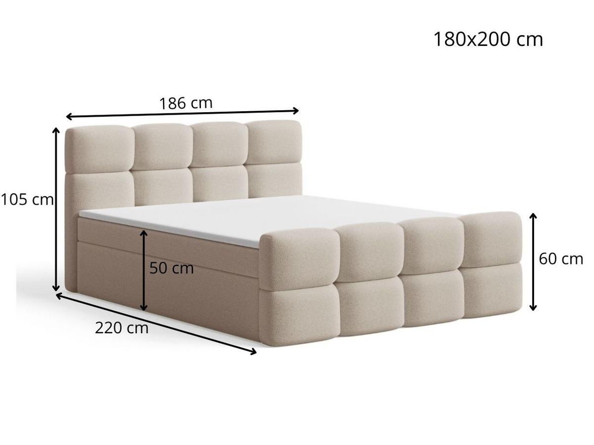 BOXBETT Rivon 180x200 Bouclé-Stoff Hellgrau - Hellgrau, Holz/Textil (180/200cm) - Graingold