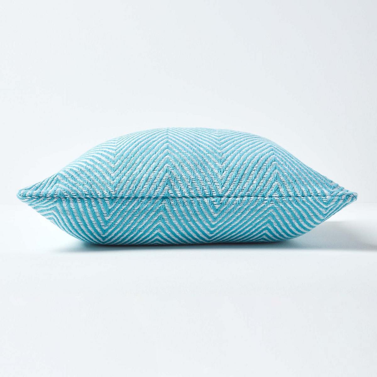KISSENHÜLLE Halden Fischgrät 60/60 cm - Türkis, Textil (60/60cm) - Homescapes