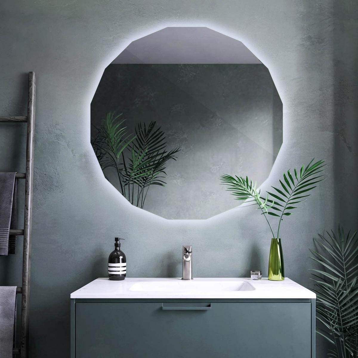 LED-SPIEGEL 50 cm x 50 cm Asymmetrische Form Kaltweiß 6000 K - Platinfarben, Glas (50/50/0.4cm) - Wallfluent
