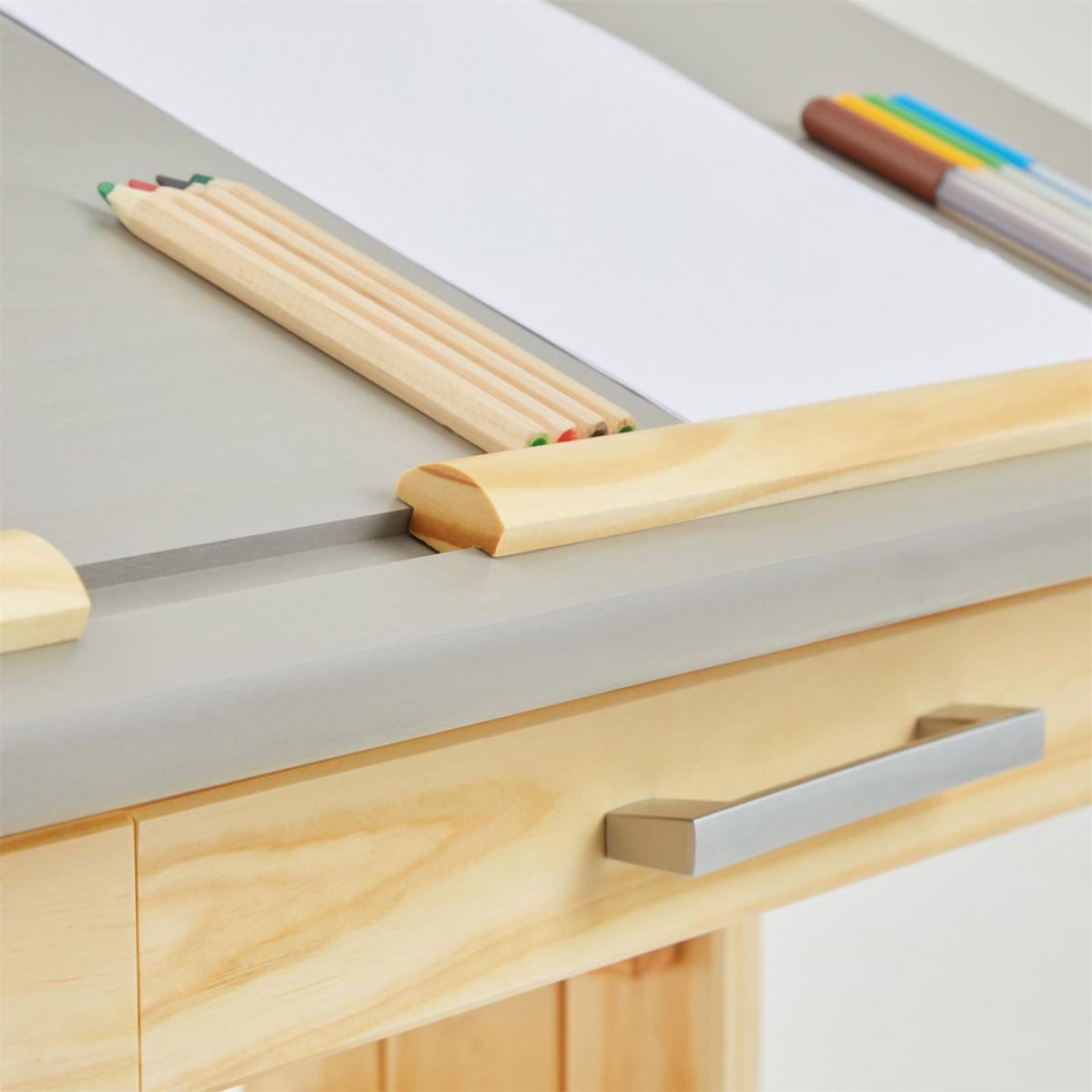 KINDERSCHREIBTISCH OLIVIA - Naturfarben/Grau, Holz (109/130/55cm) - IDIMEX
