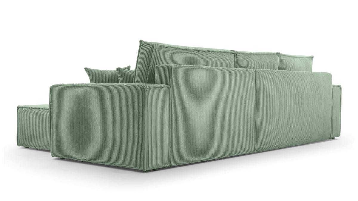 ECKSOFA L Form Cedria Salbeigrün 287/145/85 cm mit Schlaffunktion - Schwarz/Grün, Kunststoff/Textil (287/145cm) - AX Living