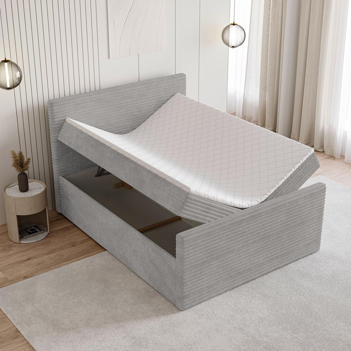 BOXBETT NOLEN 140x200 cm mit Matratze und Topper - Hellgrau - Hellgrau, Holz (140/200cm) - MASSENO