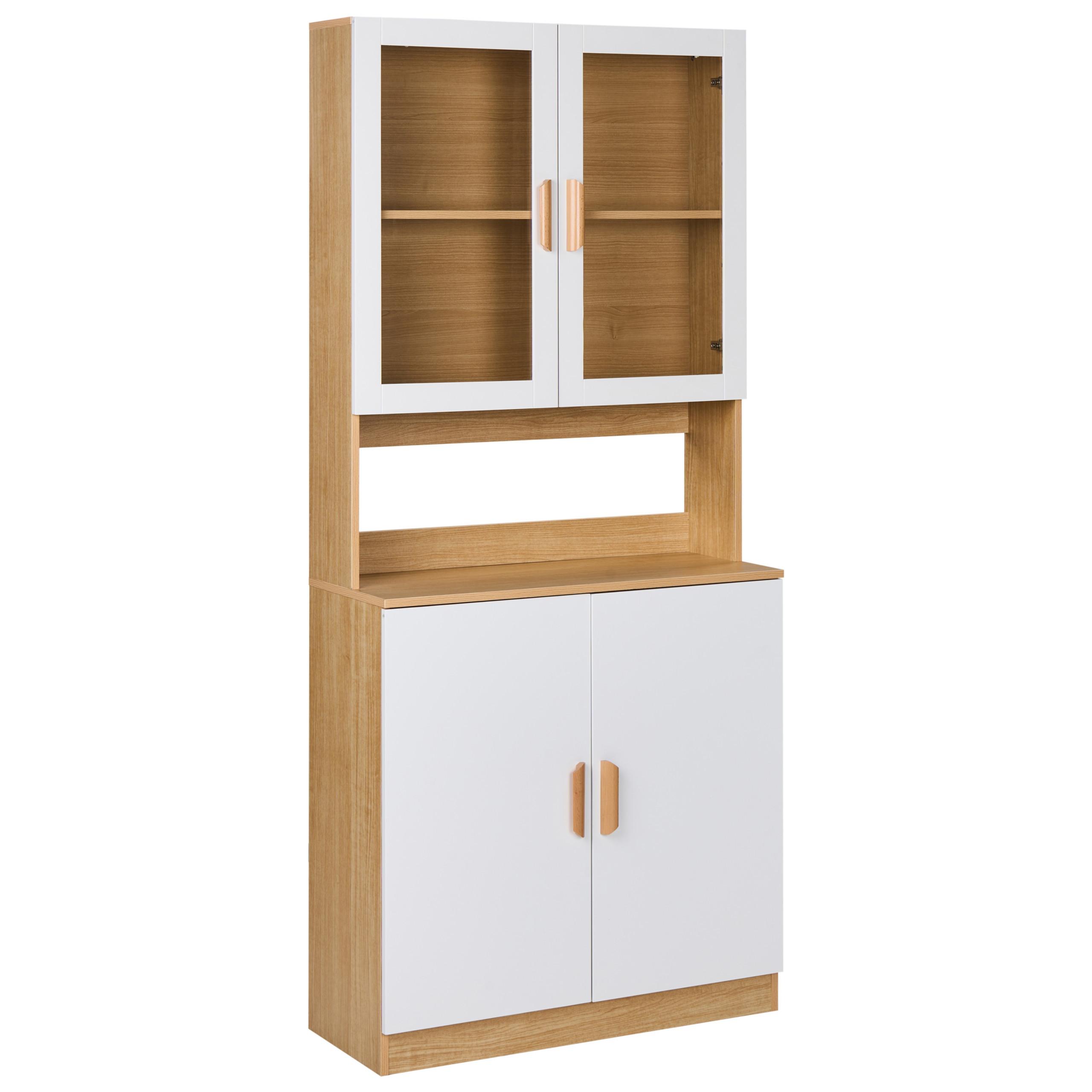 VITRINE mit Glastüren 80 cm Weiß Cygnet - Hellbraun, Holzwerkstoff (80/182/34cm) - Beliani