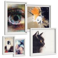 BILDER SET 5er Set - 50x50 cm & 20x30 cm & 40x60 cm Weißer Rahmen - Gelbgrau-braune Wellen - Weiß, Kunststoff (40/60cm) - TULUP