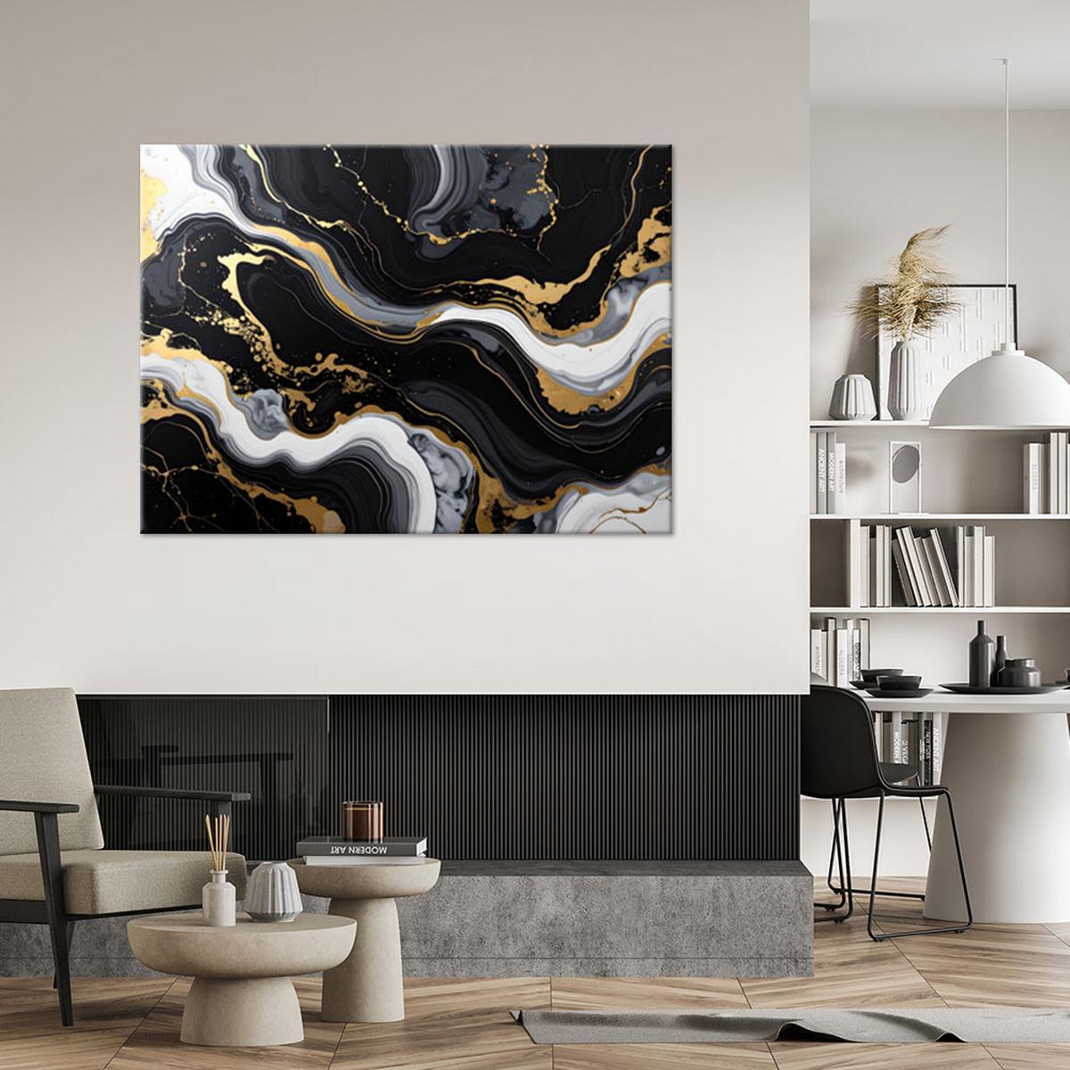 BILD auf Leinwand, Abstrakt Marmor Glamour schwarz gold - Schwarz, Textil (30/20cm) - Feeby