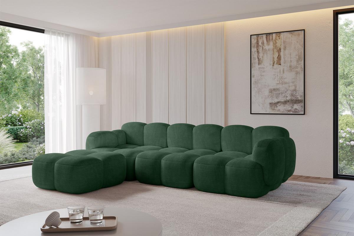 ECKSOFA modulares Sofa Links Miko-L2 302x205x75 Grün Cord - Waldgrün/Schwarz, Holzwerkstoff/Kunststoff (302/205cm) - ALTDECOR
