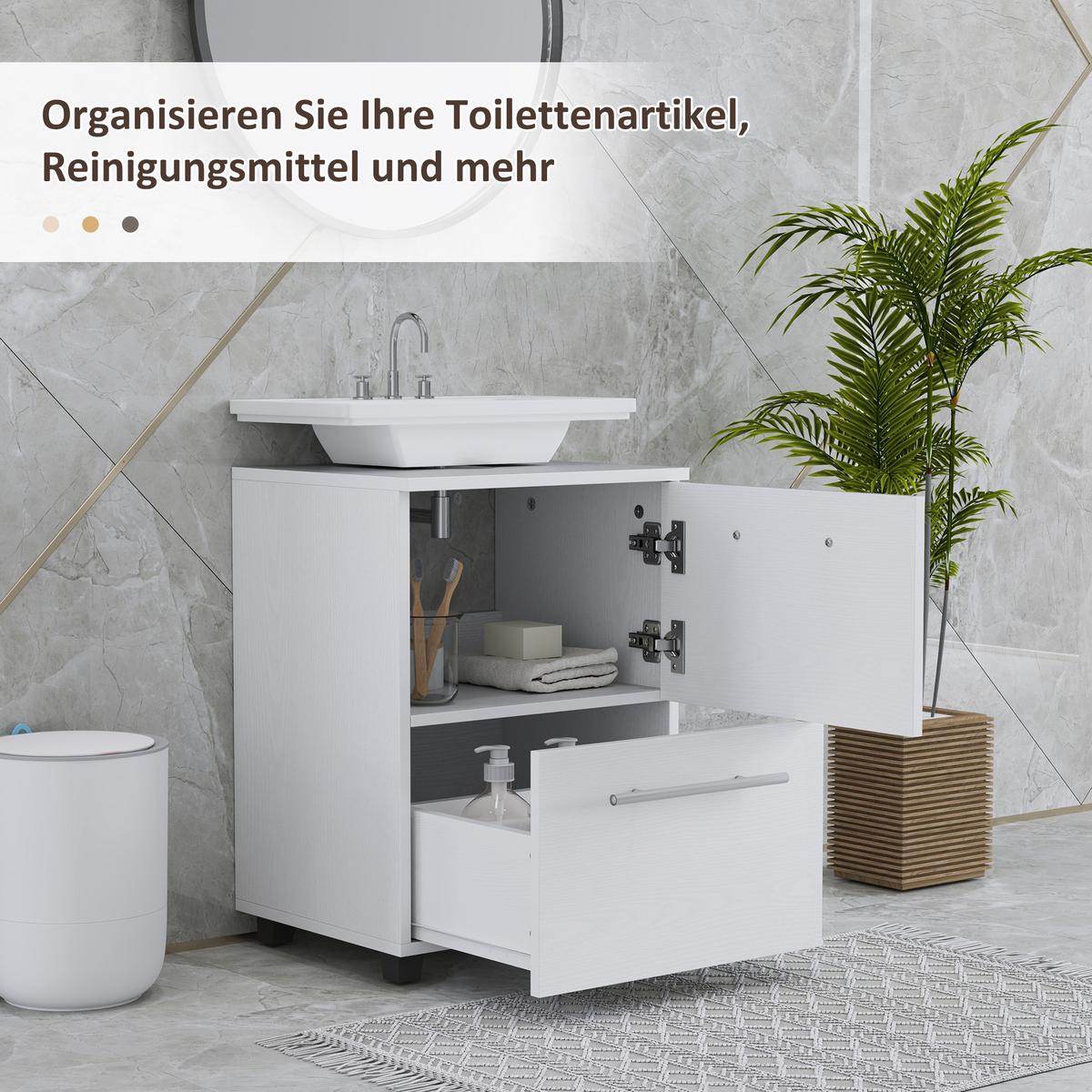 WASCHBECKENUNTERSCHRANK Unterschrank mit Schrankfach, Schublade Weiß - Weiß, Holzwerkstoff (35.5/59/41.5cm) - HOMCOM