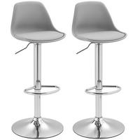 BARHOCKER 2er Set, Gepolstert Barstuhl mit Stahlgestell, Lehne für Küche Grau - Grau, Leder (42/104/41cm) - HOMCOM