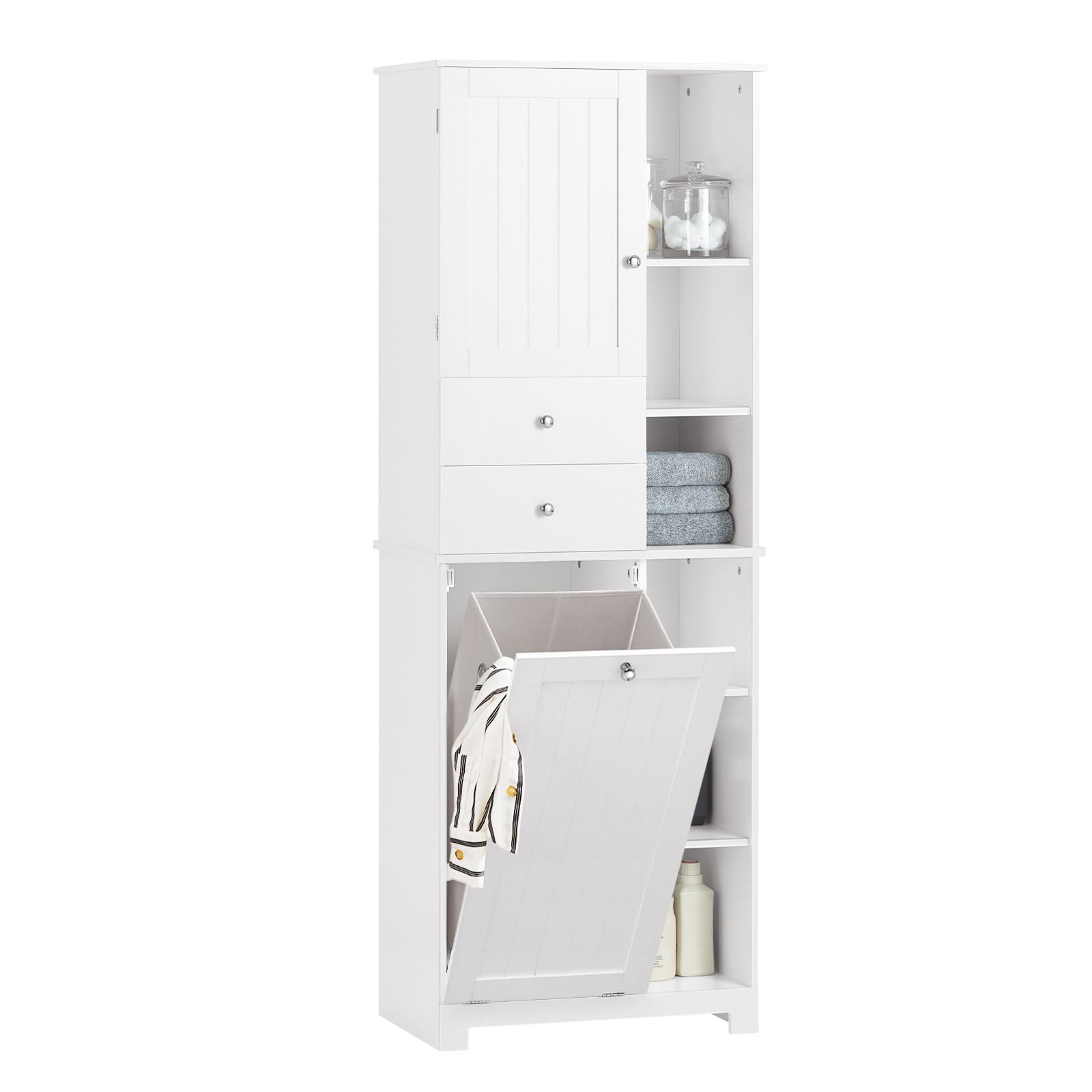 HOCHSCHRANK mit Wäschesack, Badezimmerschrank, 60x37x171cm - Weiß, Holzwerkstoff (60/171/37cm) - SoBuy