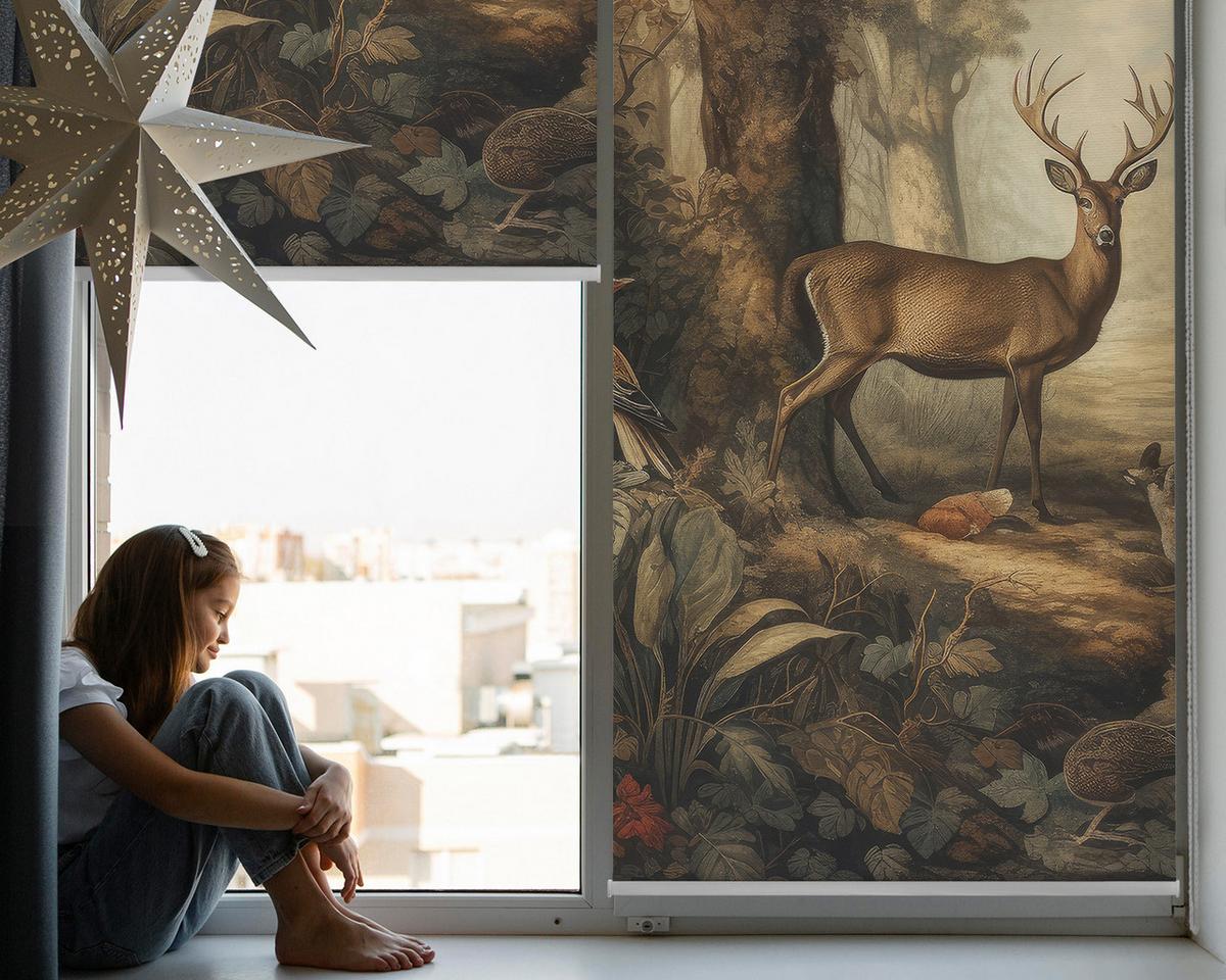 INNENROLLO - Fensterrollo - Rollo - 130x140 cm - Tiere im Wald - Braun, Kunststoff (130/140/0.5cm) - TULUP