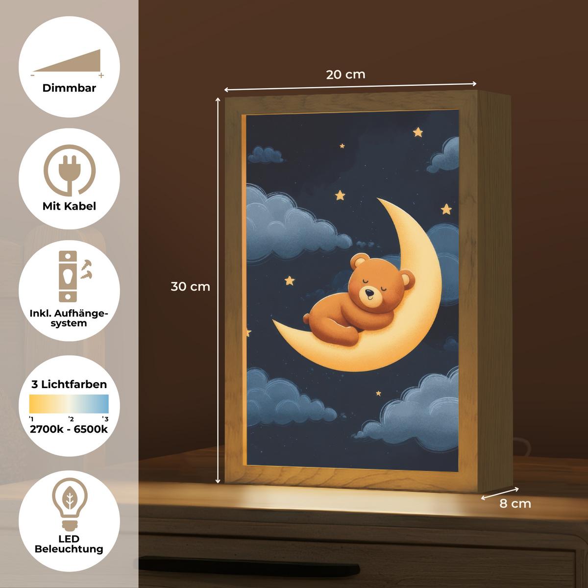 WANDLEUCHTE Teddybär - Mond - Wolken - Sterne 20x30 cm - Dunkelblau, Holzwerkstoff (20/30/8cm) - OnlyWow