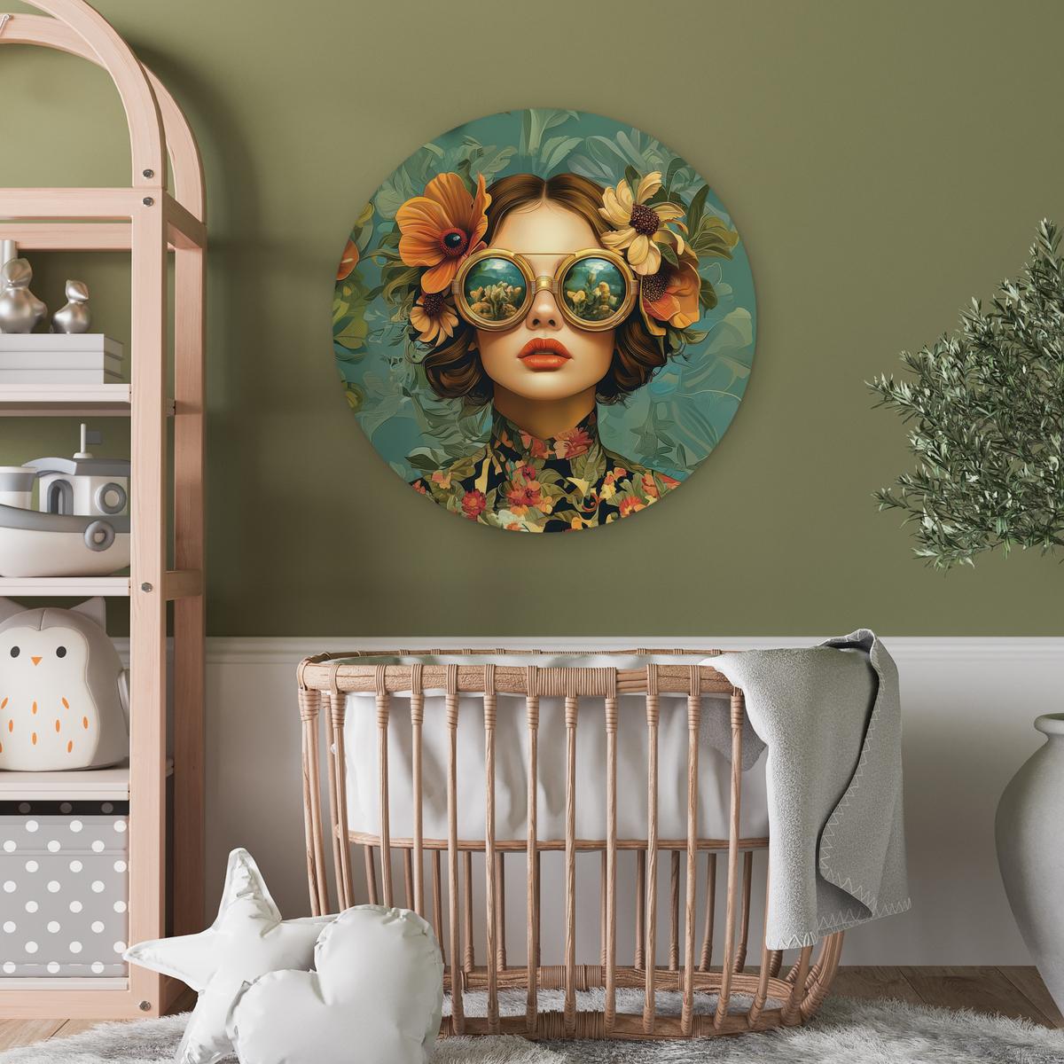 WANDBILD Frau - Blumen - Schmetterlinge - Natur - Vintage Wanddeko Schlafzimmer 60x60 cm - Petrol, Kunststoff (60/60cm) - MuchoWow