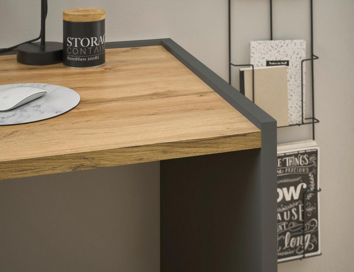 SCHREIBTISCHKOMBINATION 2-teilig grau matt, Eiche Wotan 143 cm, Büromöbel Set mit Bürocontainer - Eiche Wotan/Schwarz, Holzwerkstoff/Kunststoff (62/143/76cm) - Furn.Design