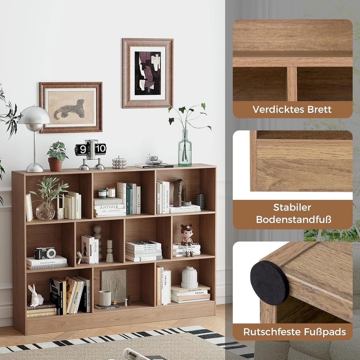BUCHERREGAL Braun - Braun, Holz (140/104/24cm) - COSTWAY