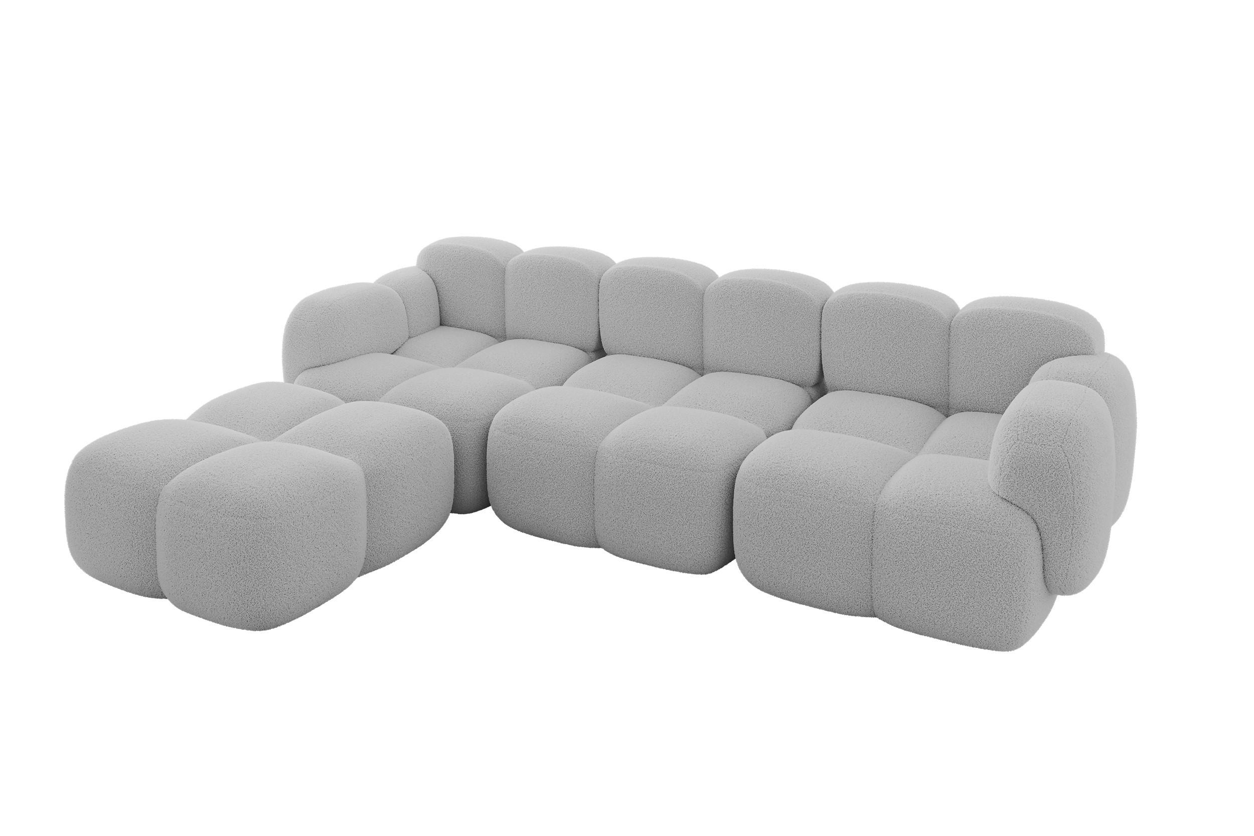 ECKSOFA modulares Sofa Links Miko-L2 302x205x75 Hellgrau Bouclé - Edelstahlfarben/Schwarz, Holzwerkstoff/Kunststoff (302/205cm) - ALTDECOR