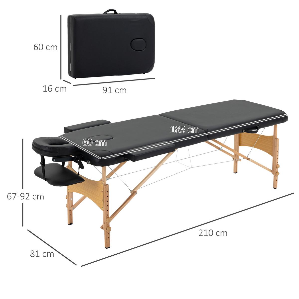 MASSAGELIEGE, klappbarer Massagetisch mit Kopfstütze, für Spa, Salon Kunststoff - Schwarz, Leder (81/92/210cm) - HOMCOM
