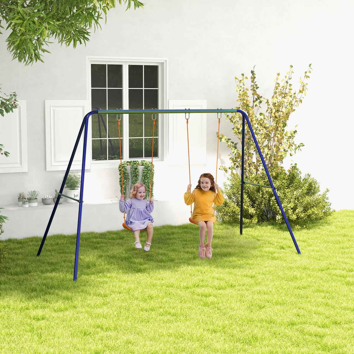 KINDERSCHAUKEL-SET Schaukelgestell mit 2 Schaukeln, Schaukelgerüst für 3-8 Jahre - Multicolor, Kunststoff/Metall (160/269cm) - Outsunny