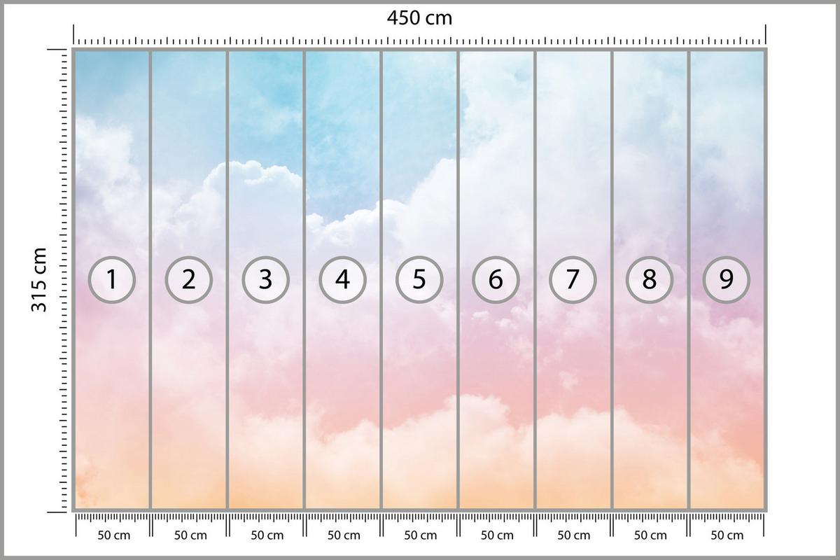 FOTOTAPETE für Kinderzimmer bunte Wolken Abstraktion 450x315 - Blau/Violett, Papier (450/315cm) - Muralo